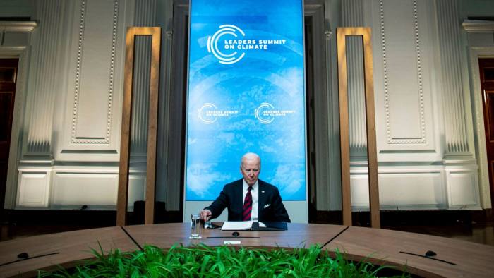 COP commitment: Joe Biden at April’s virtual climate summit he pledged to cut emissions by half by 2030
