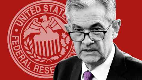 Un montaje del presidente de la Reserva Federal, Jay Powell, y el sello del banco central de EE. UU.