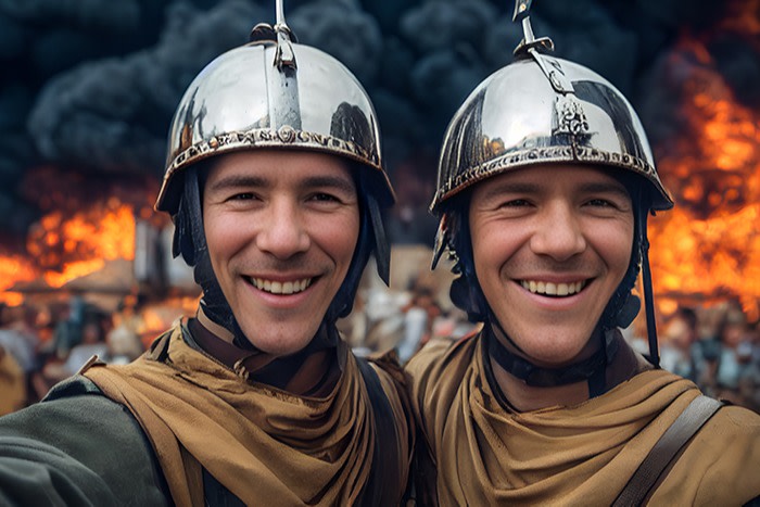 Roman Soldiers taking a selfie while Rome burns
