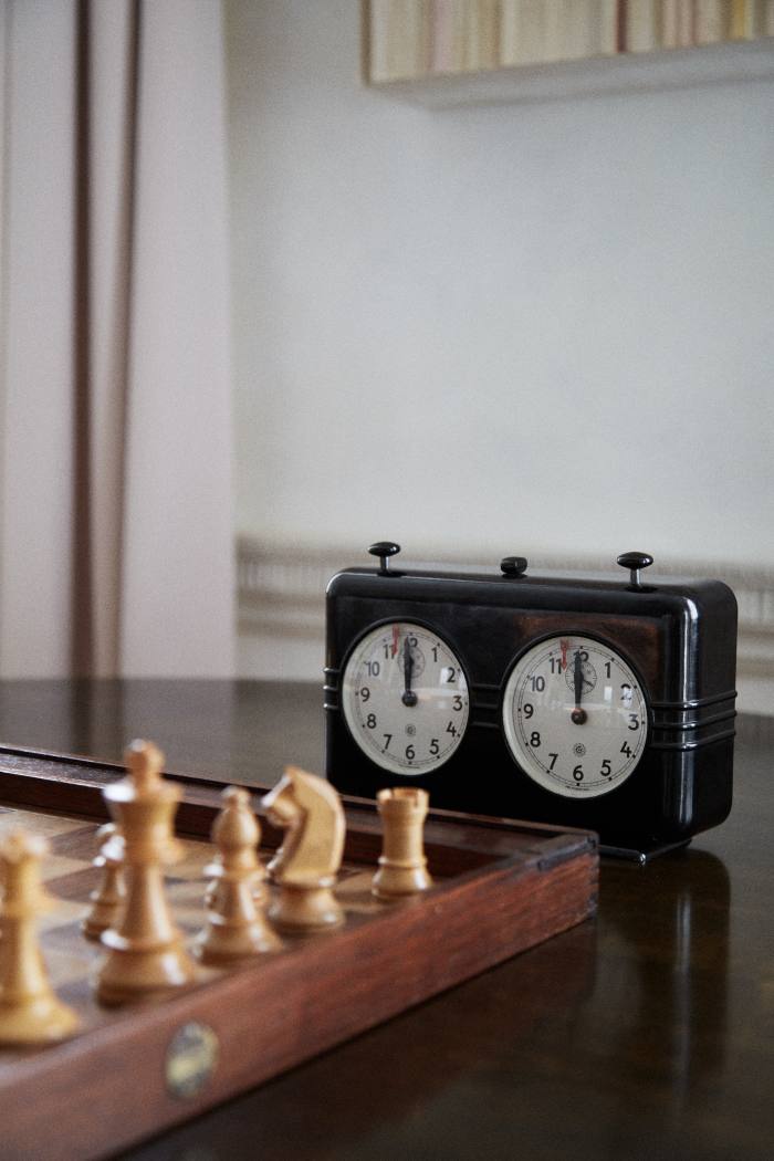The vintage chess clock that Yokoyama gave her husband, gallerist Jay Jopling