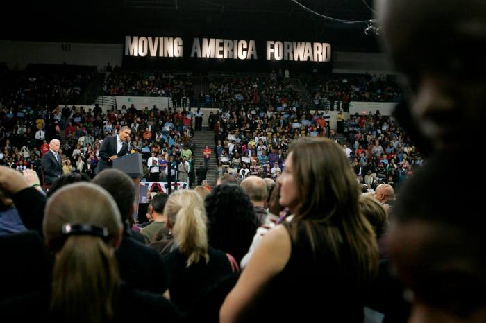 President Barack Obama speaks to supporters alongside vice-president Joe Biden during a rally ahead of the 2010 midterm elections