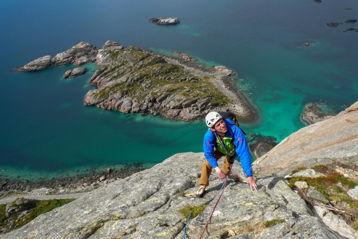 Alan James climbing Presten in Norway’s Lofoten islands