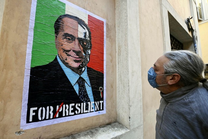 A mural depicting Berlusconi created by a street artist in Rome