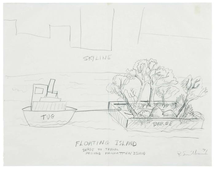 ‘Floating Island — Barge to Travel around Manhattan Island’ (1971) by Robert Smithson