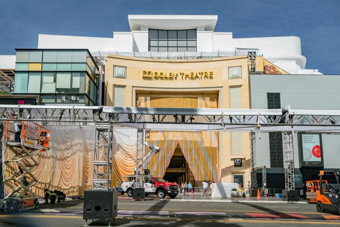The exterior of the Dolby Theater in Los Angeles, where preparations are under way for the Oscars