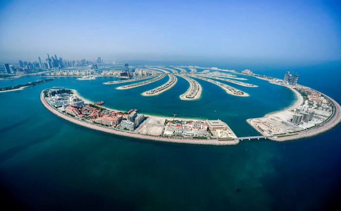 The man-made Palm Jumeirah archipelago off Dubai