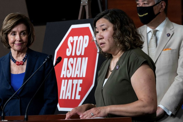 Grace Meng, the New York City congresswoman, speaks at a news conference with House Democrats and the Congressional Asian Pacific American Caucus on the ‘Covid-19 Hate Crimes Act’ on Capitol Hill in Washington, DC, in May this year