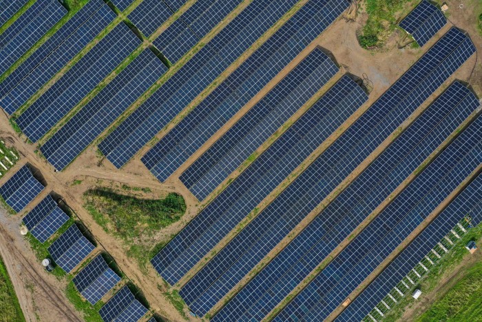 Aerial view of solar panels at ski park in Germany
