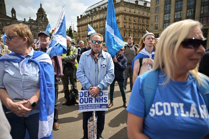 Supporters of Scottish independence demonstrate in Glasgow in May