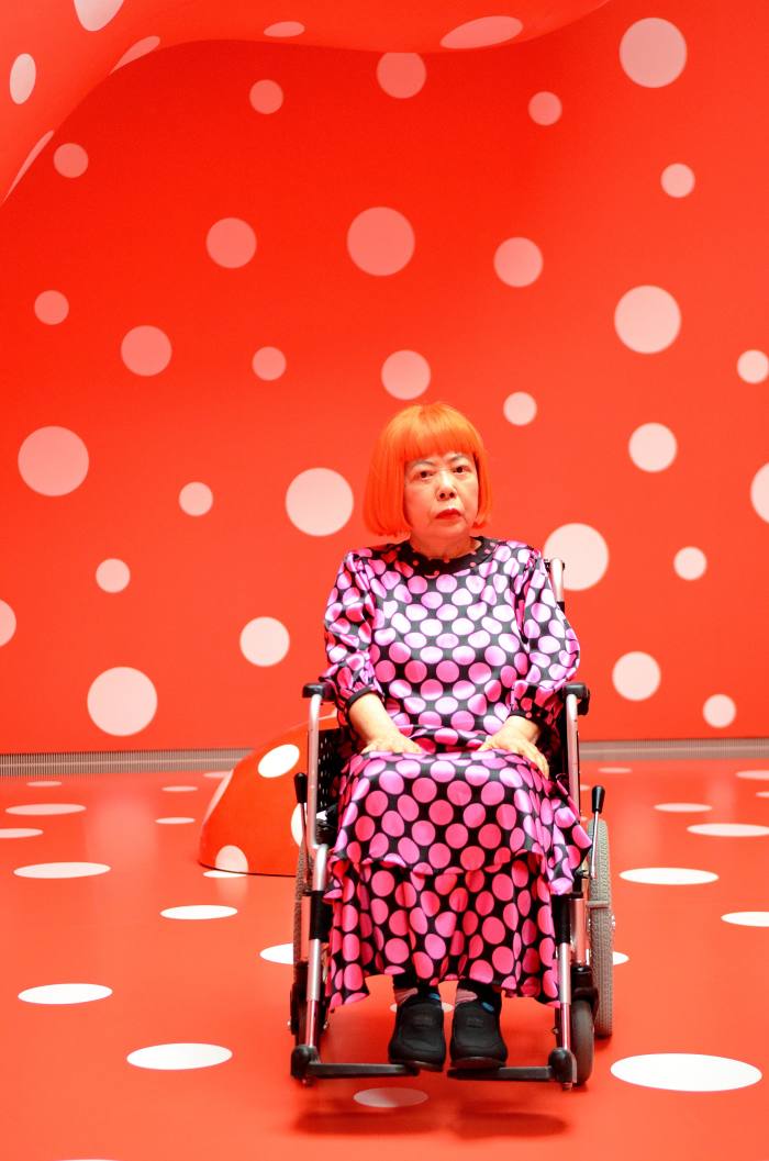 Kusama in her installation “Guidepost to the New Space” at at the Matsumoto City Museum of Art in Matsumoto, Japan, 2012