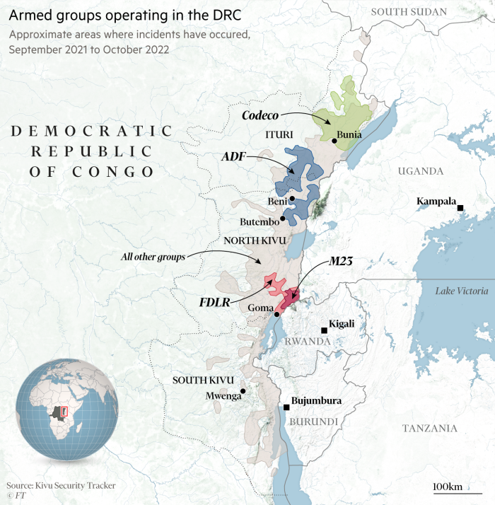 Map showing armed groups operating in eastern Democratic Republic of Congo in Ituri, North and South Kivu