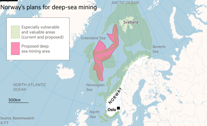 A map showing the location of Norway’s proposed deep-sea mining area