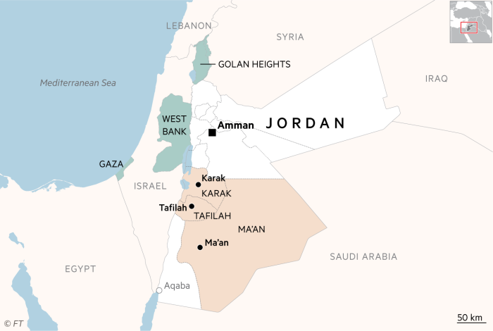 Map showing tribal areas of Jordan