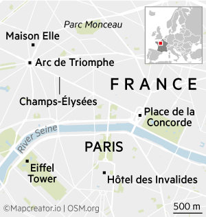 Peta Paris yang memaparkan Maison Elle