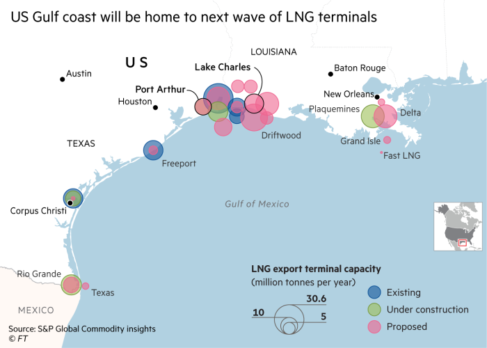Map showing existing, under construction and proposed LNG 