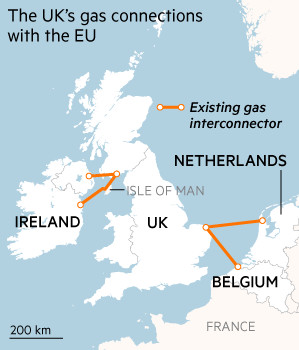 Locator map showing the UK’s gas connections with the EU