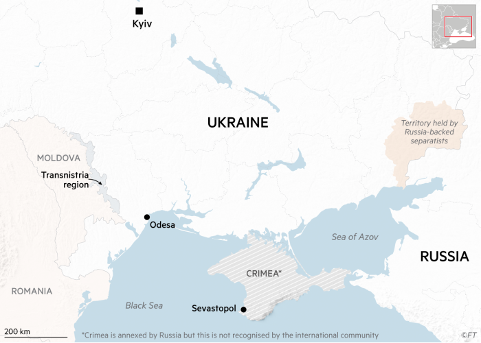Map of Odesa, Ukraine and also showing Transnistria region of Moldova