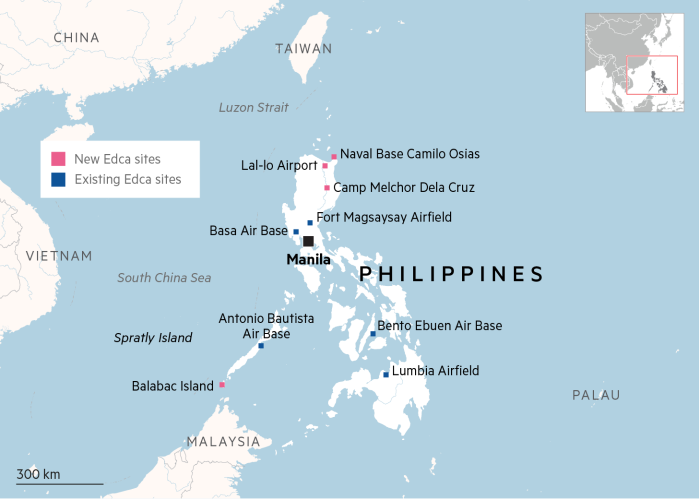 Map of new and existing EDCA sites in the Philippines