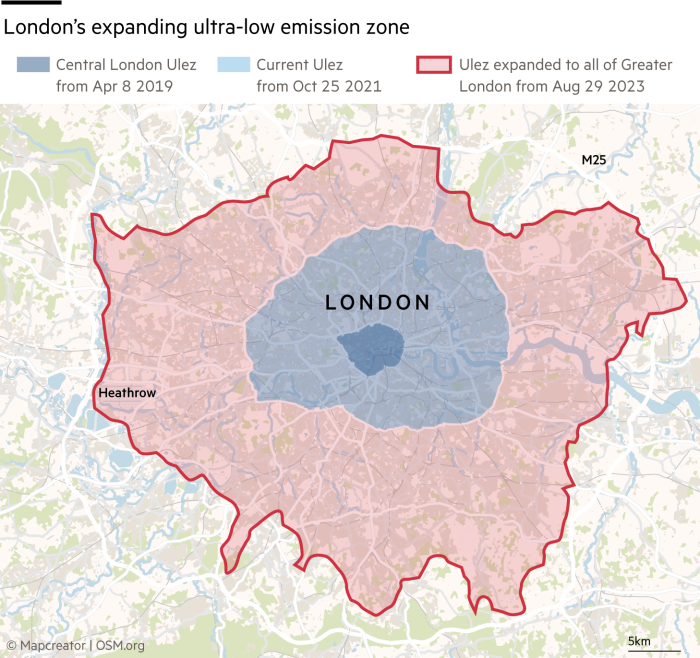 London's expanding ultra-low emission zone map