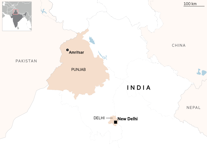 Map of India showing Delhi and Punjab