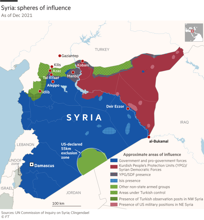 Map showing Syria: spheres of influence – As of Dec 2021
