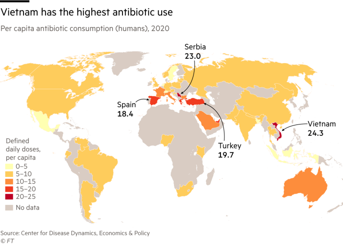 Map showing per capita antibiotic consumption