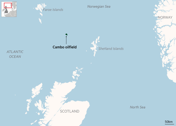 Map showing the Cambo oilfield off the Shetland Islands, Scotland
