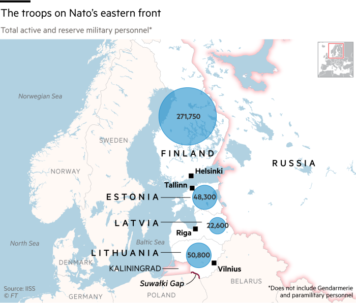 Map showing military personnel for Baltic states and Finland