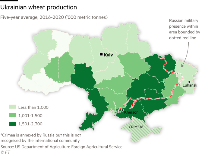 Chloropleth map showing distribution of wheat production in Ukraine
