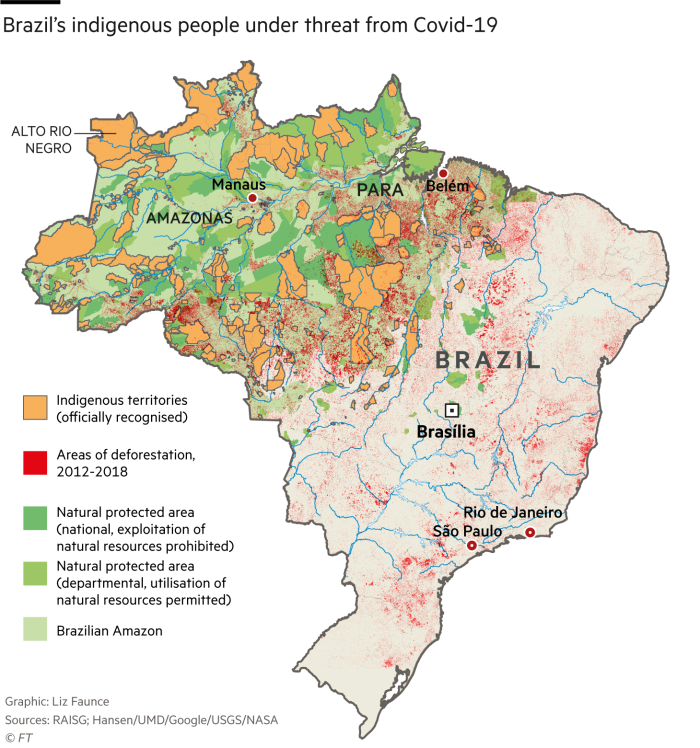 Map showing Brazil’s indigenous people under threat from covid-19