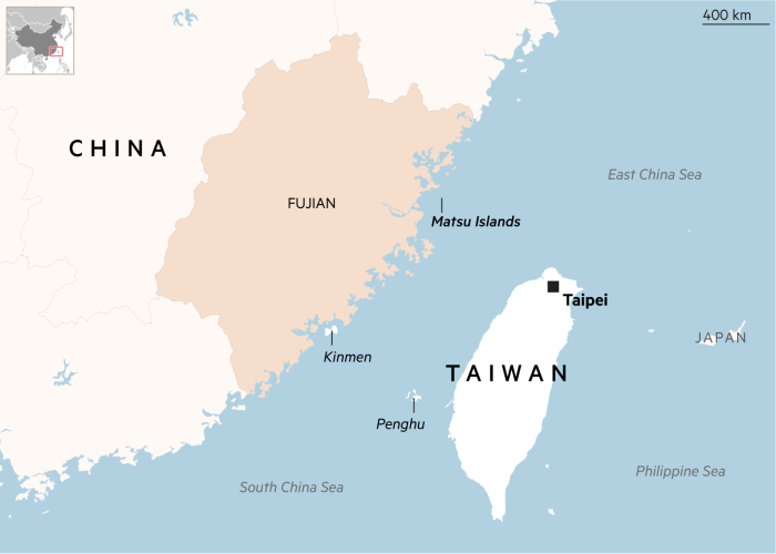 中国台湾和福建省的地图