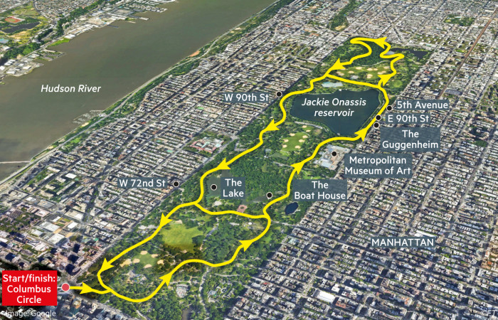 Globetrotter Manhattan cycling map showing the Central Park loop