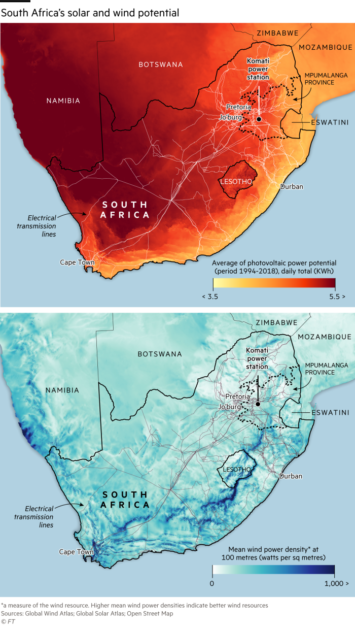 Maps showing South Africa’s wind and solar potential