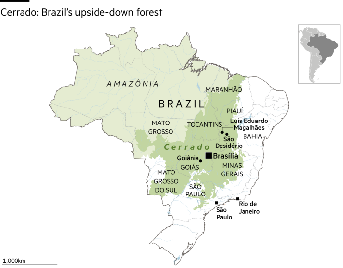 Map showing the Cerrado area of Brazil and Amazônia – Cerrado: Brazil’s upside-down forest?