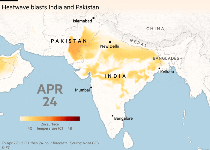 Climate graphic of the week: Record India heatwave raises power cut fears |  Financial Times