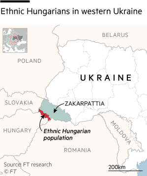 Map showing ethnic Hungarian population in western Ukraine