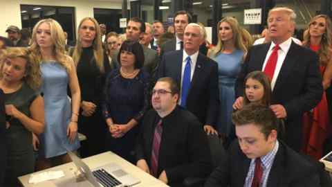 Ivanka Trump Twitter feed with Donald Trump at HQ as votes come in