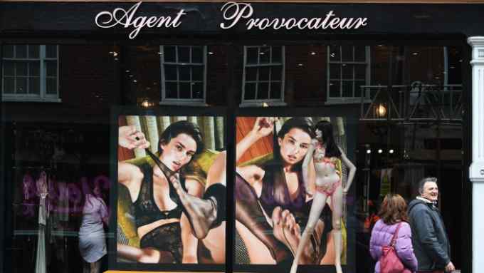 epa05826868 Pedestrians walk past a branch of the lingerie shop, Agent Provocateur in central London, 03 March 2017. Agent Provocateur, which has 10 stores in the UK and employs 600 people has been bought by a firm linked to British businessman, Mike Ashley the owner of Sports Direct. EPA/FACUNDO ARRIZABALAGA