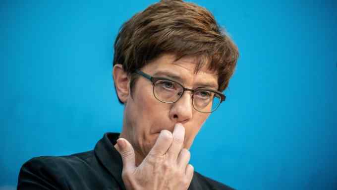 28 October 2019, Berlin: German Minister of Defence and Federal Chairwoman of the CDU Annegret Kramp-Karrenbauer attends a press conference following the CDU Executive Committee meeting. Photo: Michael Kappeler/dpa