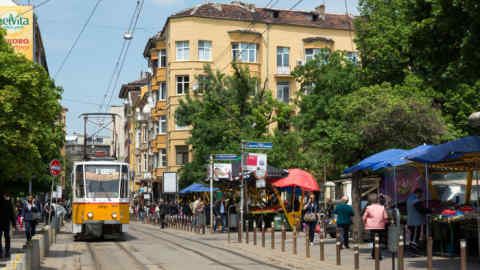DJC3PT Tram on Graf Ignatiev Street, Sofia, Bulgaria