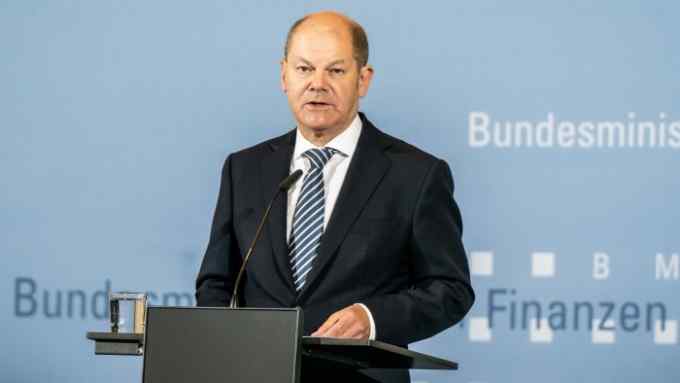 FILED - 30 October 2019, Berlin: Olaf Scholz, German Minister of Finance, speaks during the announcement of the results of the autumn tax estimates. Photo: Michael Kappeler/dpa