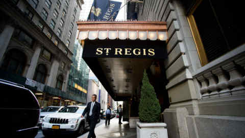 Starwood Hotel Locations Ahead Of Earnings Figures...Starwood property the St. Regis Hotel at 2 East 55th Street, in Midtown Manhattan, New York, U.S., on Wednesday, Oct. 23, 2013. Photographer: Craig Warga/Bloomberg *** Local Caption ***