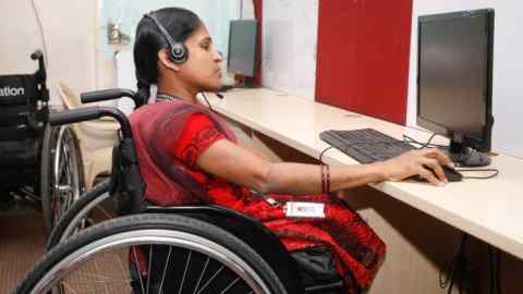 An operator at E-Vindhya, where 60 per cent of staff are disabled