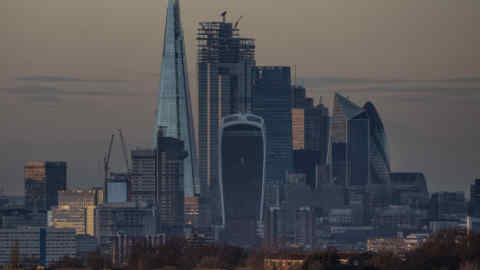 LONDON, ENGLAND - MARCH 18: A view over the City of London Skyline at sunset on March 18, 2019 in London, England. (Photo by Dan Kitwood/Getty Images)