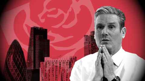 Montage of Sir Keir Starmer, Labour party logo and London skyline