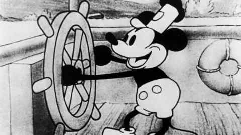 A still of Mickey Mouse in ‘Steamboat Willie’