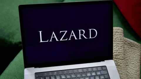 The Lazard logo on a laptop computer