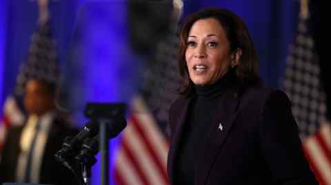 Kamala Harris, the US vice-president, delivers a speech on AI in London