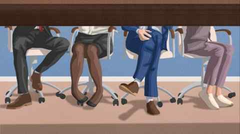 Illustration of people’s legs under a table