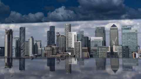 The skyline of the The Canary Wharf business district in London